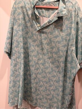 Tommy Bahama Teal Palm-Print Short Sleeve Polo